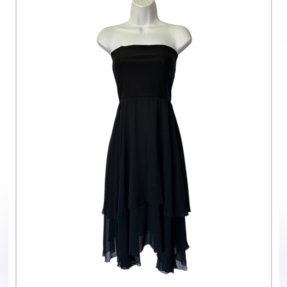 NWT Shan Canada silk Black Strapless Dress handkerchief hem excellent Size 8 - Picture 1 of 7